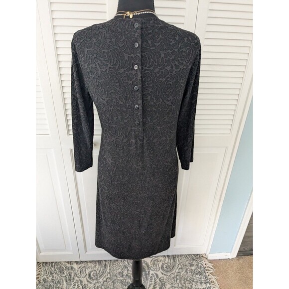 Cut Loose Dress M Black Gray Textured Thick Knit 3/4 Sleeve Button Detail Roses - Picture 7 of 13